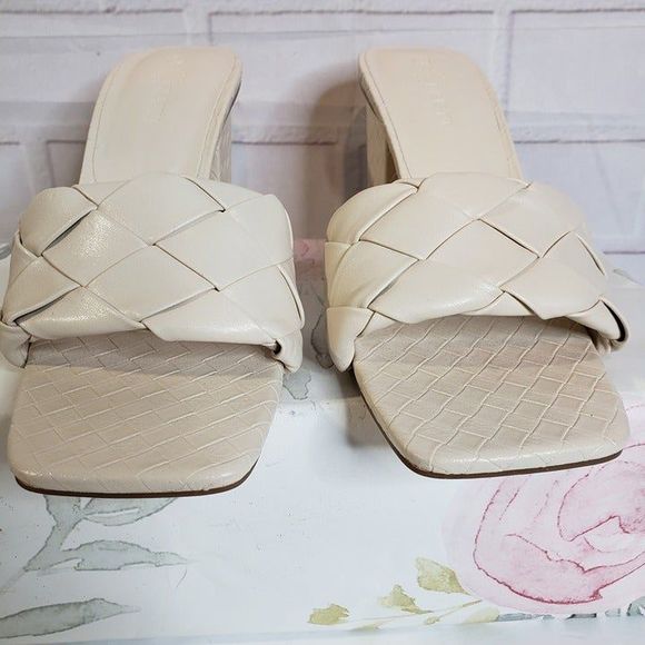 NEW Rilista Neutral Cream Braided Square Toe Heeled Sandals womens 8 Block Heel - Picture 5 of 8